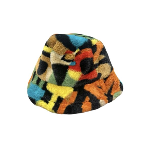 Vintage lined Colorful Rainbow Round Bucket Hat Fuzzy Unisex - Picture 1 of 5